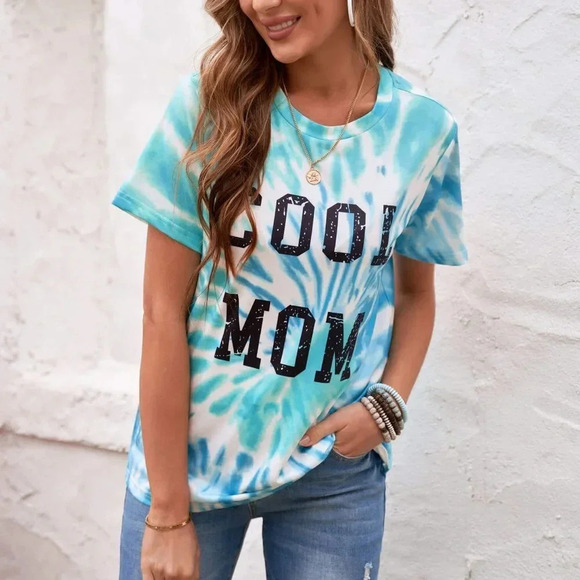 MOM GRAPHIC NEW WOMENS TIE DYE TSHIRT SHIRT TOP TOPS BLUE GIFT BABY TEE SIZE L - Picture 5 of 6